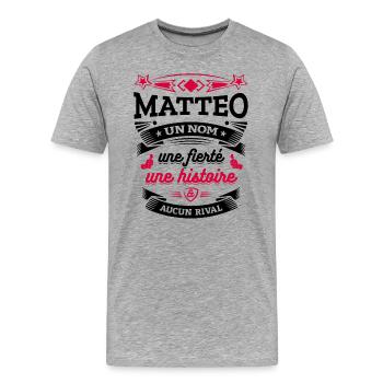 MATTEO UN NOM UNE FIERTÉ AUCUN RIVAL - T-shirt bio Premium Homme - gris chiné - Devant - Damien (186cm)