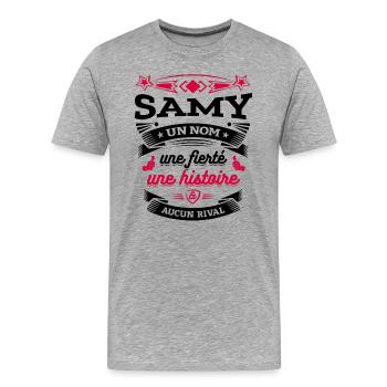 SAMY UN NOM UNE FIERTÉ AUCUN RIVAL - T-shirt bio Premium Homme - gris chiné - Devant - Damien (186cm)