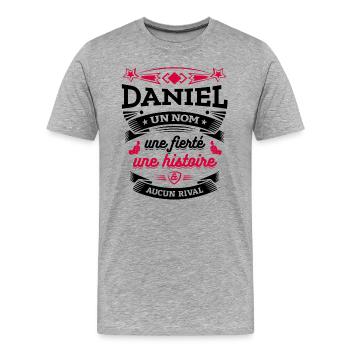 DANIEL UN NOM UNE FIERTÉ AUCUN RIVAL - T-shirt bio Premium Homme - gris chiné - Devant - Damien (186cm)