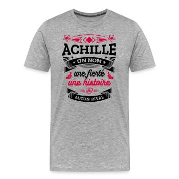 ACHILLE UN NOM UNE FIERTÉ AUCUN RIVAL - T-shirt bio Premium Homme - gris chiné - Devant - Damien (186cm)