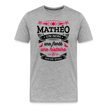 MATHÉO UN NOM UNE FIERTÉ AUCUN RIVAL - T-shirt bio Premium Homme - gris chiné - Devant - Damien (186cm)