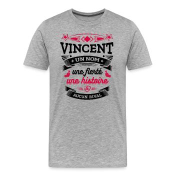 VINCENT UN NOM UNE FIERTÉ AUCUN RIVAL - T-shirt bio Premium Homme - gris chiné - Devant - Damien (186cm)
