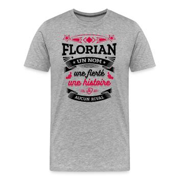 FLORIAN UN NOM UNE FIERTÉ AUCUN RIVAL - T-shirt bio Premium Homme - gris chiné - Devant - Damien (186cm)