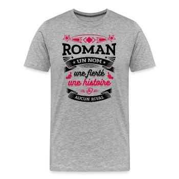 ROMAN UN NOM UNE FIERTÉ AUCUN RIVAL - T-shirt bio Premium Homme - gris chiné - Devant - Damien (186cm)