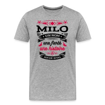 MILO UN NOM UNE FIERTÉ AUCUN RIVAL - T-shirt bio Premium Homme - gris chiné - Devant - Damien (186cm)