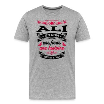ALI UN NOM UNE FIERTÉ AUCUN RIVAL - T-shirt bio Premium Homme - gris chiné - Devant - Damien (186cm)