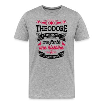 THEODORE UN NOM UNE FIERTÉ AUCUN RIVAL - T-shirt bio Premium Homme - gris chiné - Devant - Damien (186cm)