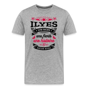 ILYES UN NOM UNE FIERTÉ AUCUN RIVAL - T-shirt bio Premium Homme - gris chiné - Devant - Damien (186cm)