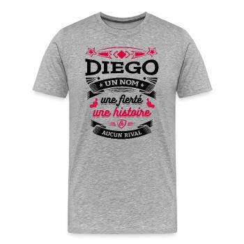 DIEGO UN NOM UNE FIERTÉ AUCUN RIVAL - T-shirt bio Premium Homme - gris chiné - Devant - Damien (186cm)