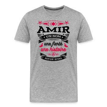 AMIR UN NOM UNE FIERTÉ AUCUN RIVAL - T-shirt bio Premium Homme - gris chiné - Devant - Damien (186cm)