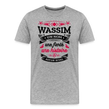 WASSIM UN NOM UNE FIERTÉ AUCUN RIVAL - T-shirt bio Premium Homme - gris chiné - Devant - Damien (186cm)