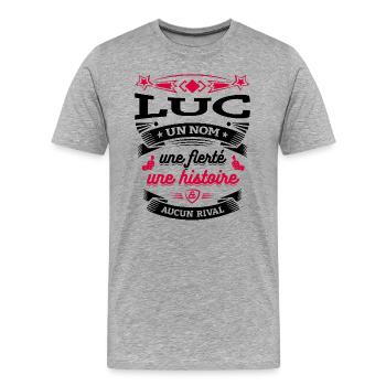 LUC UN NOM UNE FIERTÉ AUCUN RIVAL - T-shirt bio Premium Homme - gris chiné - Devant - Damien (186cm)