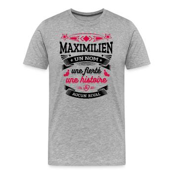 MAXIMILIEN UN NOM UNE FIERTÉ AUCUN RIVAL - T-shirt bio Premium Homme - gris chiné - Devant - Damien (186cm)