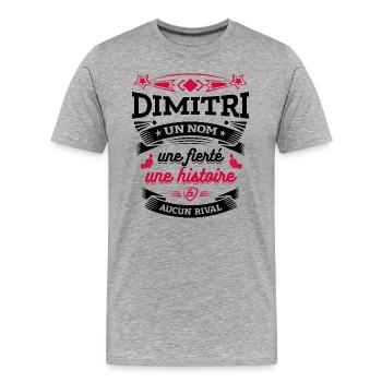 DIMITRI UN NOM UNE FIERTÉ AUCUN RIVAL - T-shirt bio Premium Homme - gris chiné - Devant - Damien (186cm)