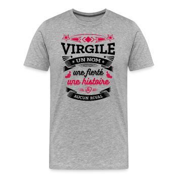 VIRGILE UN NOM UNE FIERTÉ AUCUN RIVAL - T-shirt bio Premium Homme - gris chiné - Devant - Damien (186cm)