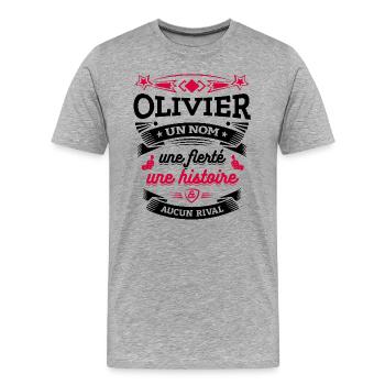 OLIVIER UN NOM UNE FIERTÉ AUCUN RIVAL - T-shirt bio Premium Homme - gris chiné - Devant - Damien (186cm)