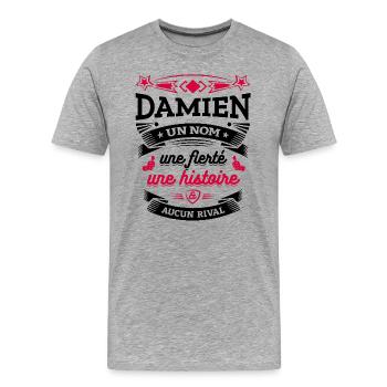 DAMIEN UN NOM UNE FIERTÉ AUCUN RIVAL - T-shirt bio Premium Homme - gris chiné - Devant - Damien (186cm)