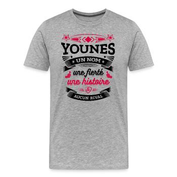 YOUNES UN NOM UNE FIERTÉ AUCUN RIVAL - T-shirt bio Premium Homme - gris chiné - Devant - Damien (186cm)