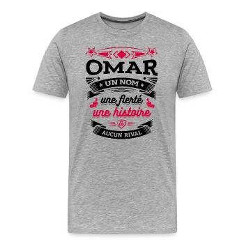 OMAR UN NOM UNE FIERTÉ AUCUN RIVAL - T-shirt bio Premium Homme - gris chiné - Devant - Damien (186cm)