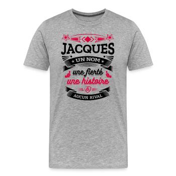 JACQUES UN NOM UNE FIERTÉ AUCUN RIVAL - T-shirt bio Premium Homme - gris chiné - Devant - Damien (186cm)