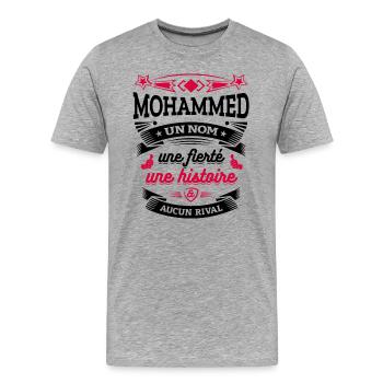 MOHAMMED UN NOM UNE FIERTÉ AUCUN RIVAL - T-shirt bio Premium Homme - gris chiné - Devant - Damien (186cm)