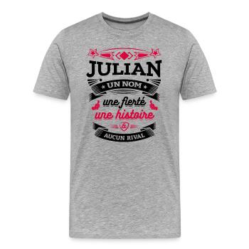 JULIAN UN NOM UNE FIERTÉ AUCUN RIVAL - T-shirt bio Premium Homme - gris chiné - Devant - Damien (186cm)