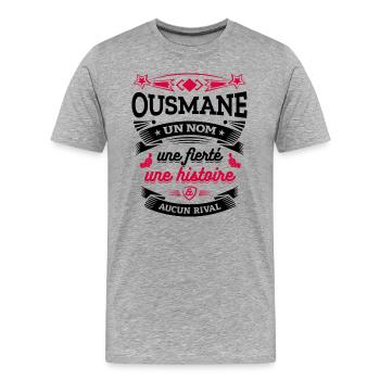 OUSMANE UN NOM UNE FIERTÉ AUCUN RIVAL - T-shirt bio Premium Homme - gris chiné - Devant - Damien (186cm)