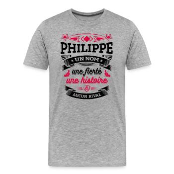 PHILIPPE UN NOM UNE FIERTÉ AUCUN RIVAL - T-shirt bio Premium Homme - gris chiné - Devant - Damien (186cm)