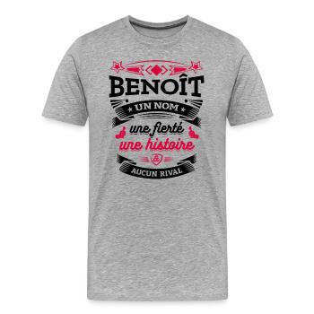 BENOÎT UN NOM UNE FIERTÉ AUCUN RIVAL - T-shirt bio Premium Homme - gris chiné - Devant - Damien (186cm)