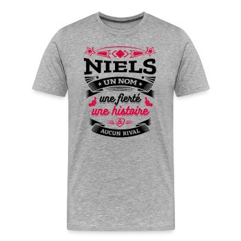 NIELS UN NOM UNE FIERTÉ AUCUN RIVAL - T-shirt bio Premium Homme - gris chiné - Devant - Damien (186cm)