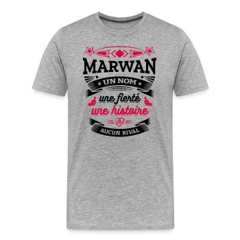 MARWAN UN NOM UNE FIERTÉ AUCUN RIVAL - T-shirt bio Premium Homme - gris chiné - Devant - Damien (186cm)