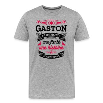 GASTON UN NOM UNE FIERTÉ AUCUN RIVAL - T-shirt bio Premium Homme - gris chiné - Devant - Damien (186cm)