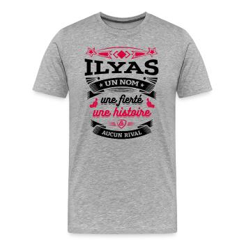 ILYAS UN NOM UNE FIERTÉ AUCUN RIVAL - T-shirt bio Premium Homme - gris chiné - Devant - Damien (186cm)