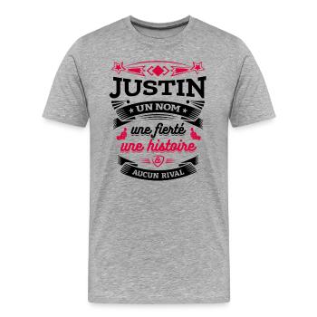 JUSTIN UN NOM UNE FIERTÉ AUCUN RIVAL - T-shirt bio Premium Homme - gris chiné - Devant - Damien (186cm)