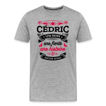 CÉDRIC UN NOM UNE FIERTÉ AUCUN RIVAL - T-shirt bio Premium Homme - gris chiné - Devant - Damien (186cm)