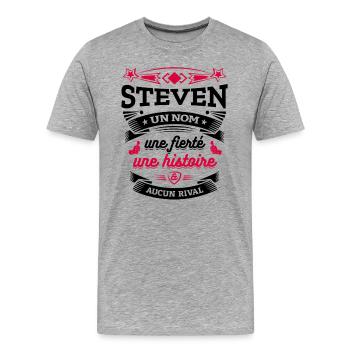 STEVEN UN NOM UNE FIERTÉ AUCUN RIVAL - T-shirt bio Premium Homme - gris chiné - Devant - Damien (186cm)