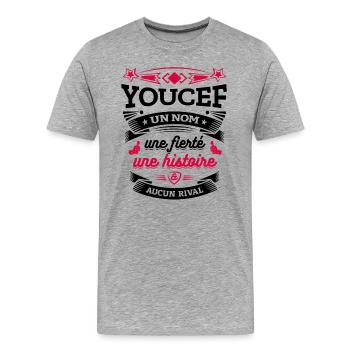 YOUCEF UN NOM UNE FIERTÉ AUCUN RIVAL - T-shirt bio Premium Homme - gris chiné - Devant - Damien (186cm)
