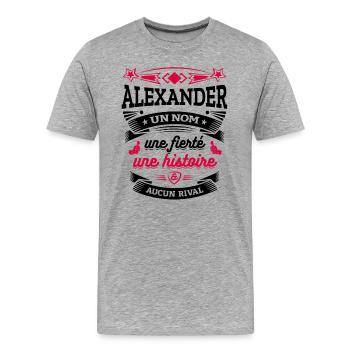 ALEXANDER UN NOM UNE FIERTÉ AUCUN RIVAL - T-shirt bio Premium Homme - gris chiné - Devant - Damien (186cm)