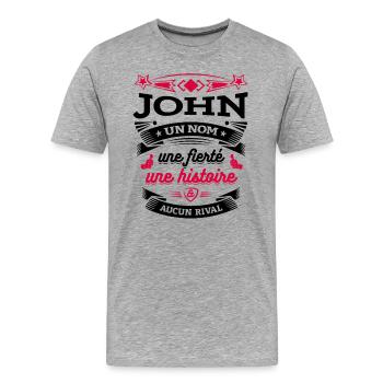 JOHN UN NOM UNE FIERTÉ AUCUN RIVAL - T-shirt bio Premium Homme - gris chiné - Devant - Damien (186cm)