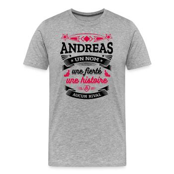 ANDREAS UN NOM UNE FIERTÉ AUCUN RIVAL - T-shirt bio Premium Homme - gris chiné - Devant - Damien (186cm)