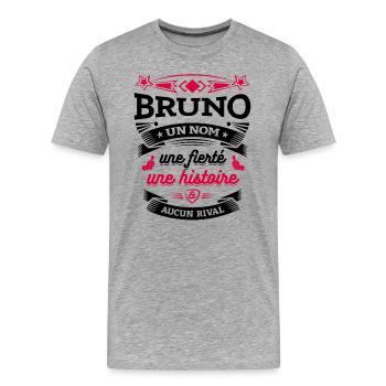 BRUNO UN NOM UNE FIERTÉ AUCUN RIVAL - T-shirt bio Premium Homme - gris chiné - Devant - Damien (186cm)