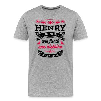 HENRY UN NOM UNE FIERTÉ AUCUN RIVAL - T-shirt bio Premium Homme - gris chiné - Devant - Damien (186cm)