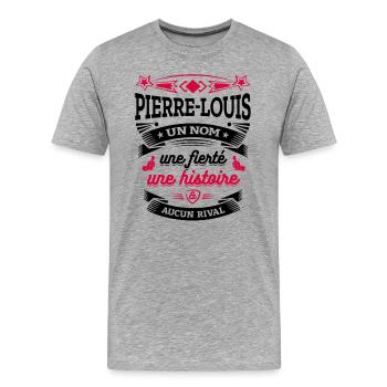 PIERRE-LOUIS UN NOM UNE FIERTÉ AUCUN RIVAL - T-shirt bio Premium Homme - gris chiné - Devant - Damien (186cm)