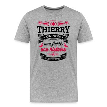 THIERRY UN NOM UNE FIERTÉ AUCUN RIVAL - T-shirt bio Premium Homme - gris chiné - Devant - Damien (186cm)