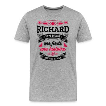 RICHARD UN NOM UNE FIERTÉ AUCUN RIVAL - T-shirt bio Premium Homme - gris chiné - Devant - Damien (186cm)