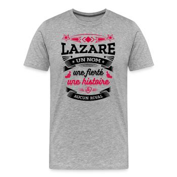 LAZARE UN NOM UNE FIERTÉ AUCUN RIVAL - T-shirt bio Premium Homme - gris chiné - Devant - Damien (186cm)