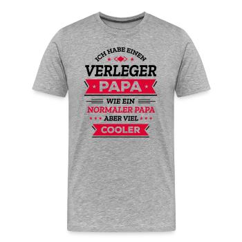 VERLEGER PAPA: COOL, VATERTAG, WEIHNACHTEN - Männer Premium Bio T-Shirt - Grau meliert - Vorne - Damien (186cm)