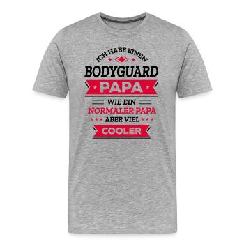 BODYGUARD PAPA: GEBURTSTAG, WEIHNACHTEN, VATERTAG - Männer Premium Bio T-Shirt - Grau meliert - Vorne - Damien (186cm)