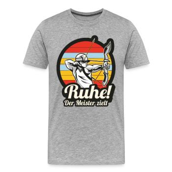 Ruhe! Der Meister zielt! Bogenschießen Bogensport - Männer Premium Bio T-Shirt - Grau meliert - Vorne - Damien (186cm)