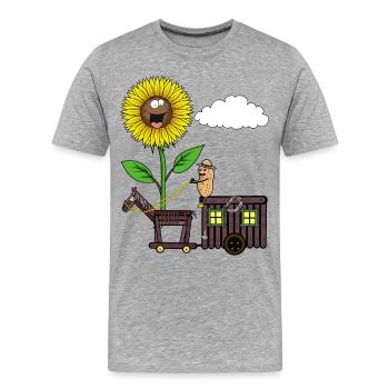 Sonnenblume Erdnuss Pferd Reisen Camping Erdnüsse - Männer Premium Bio T-Shirt - Grau meliert - Vorne - Damien (186cm)